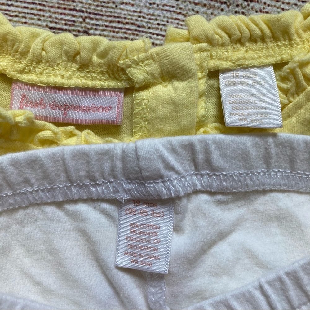 First Impressions 2 Piece Outfit Set Girls Size 12 mo Yellow White - Picture 5 of 6